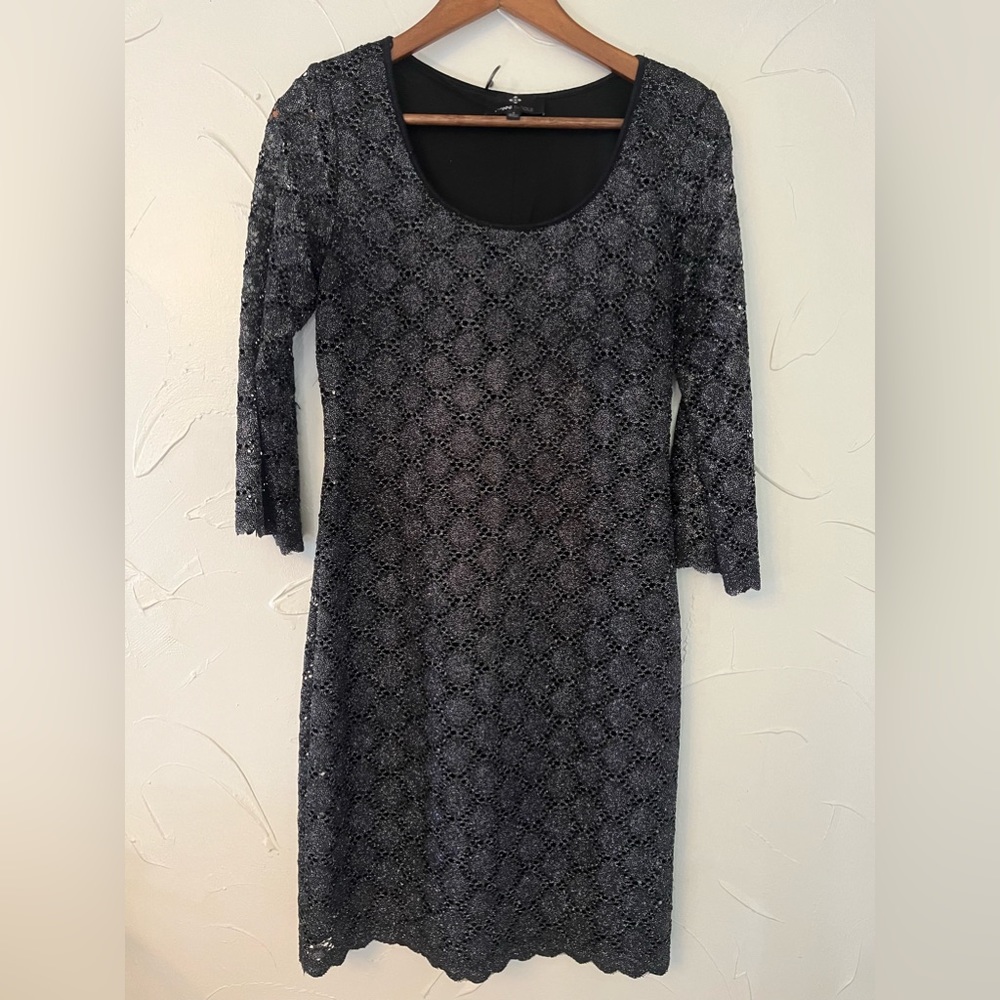 Ronni Nicole Black Sparkle Evening/Party Sheath Dress 3/4 Sleeve SZ 6